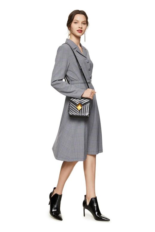 SIA SAYLOR 灰色格纹束腰连衣裙 8788 商品图1