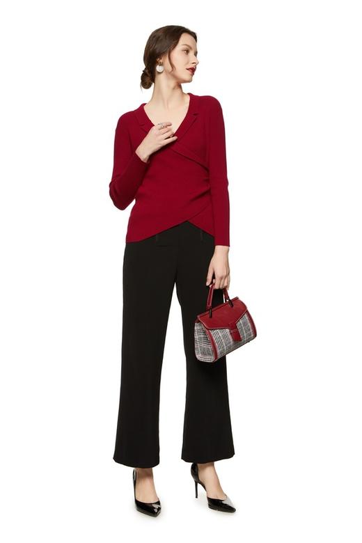 ELLA JADE 酒红色不规则围裹上衣 8765 商品图1