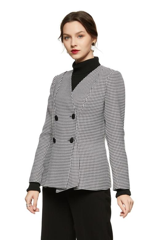 Lia Shade 双排扣千鸟格V领外套 8903 商品图0