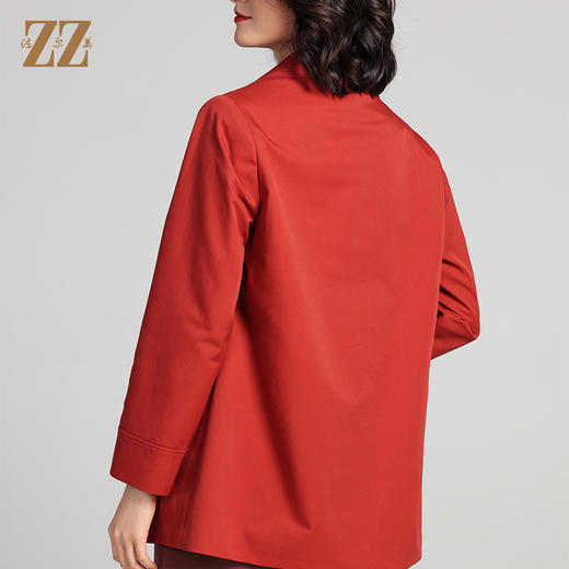 佐尔美2023春季新款 经典简约气质红色绿色短风衣女E23FD09 商品图4