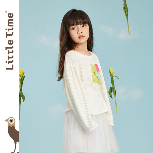 littletime女童长袖t恤打底衫春秋2023新款韩版宽松慵懒风针织衫 商品图0