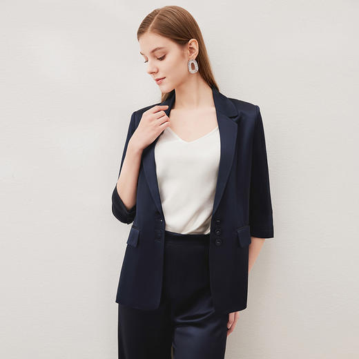 EITIE爱特爱夏季新款气质翻领通勤百搭显瘦七分袖西装外套女7003703 商品图1