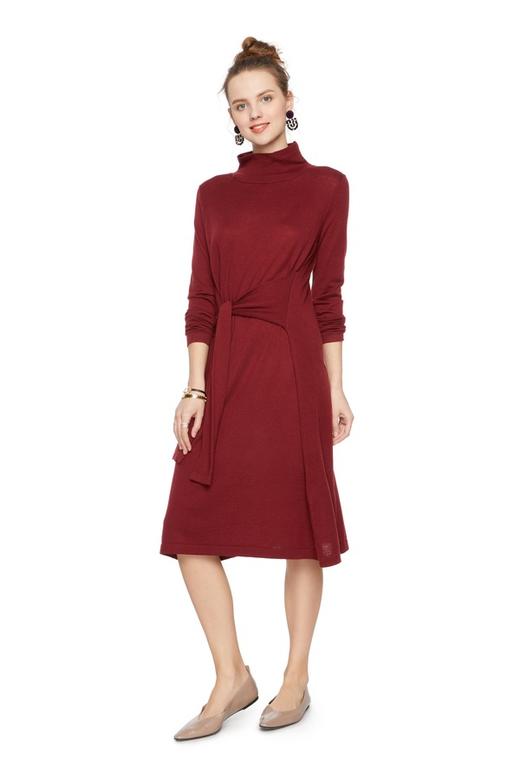 OCTAVIA 酒红色高领收腰连衣裙 5552 商品图0
