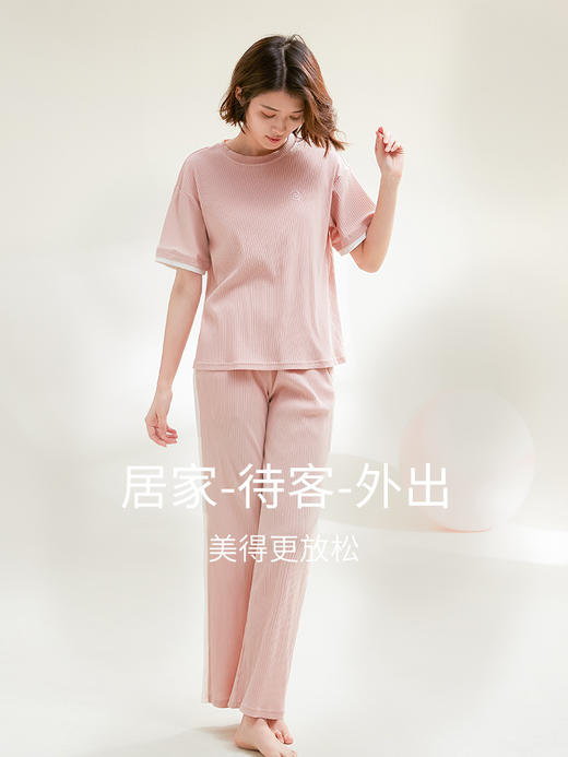 康妮雅睡衣女春夏季款女式短袖长裤套头套装 商品图3