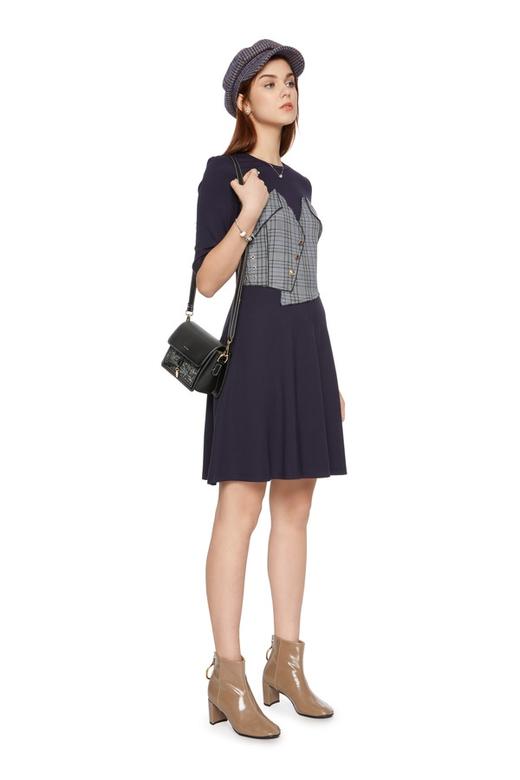 SUMMER & SAGE 格纹拼接收腰连衣裙 5704 商品图3