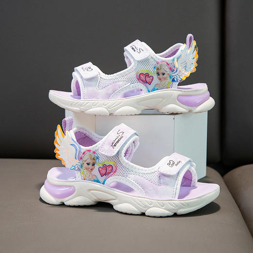 儿童女孩凉鞋卡通露趾小女孩运动沙滩魔术贴夏季鞋子聚氨酯公主鞋 商品图1