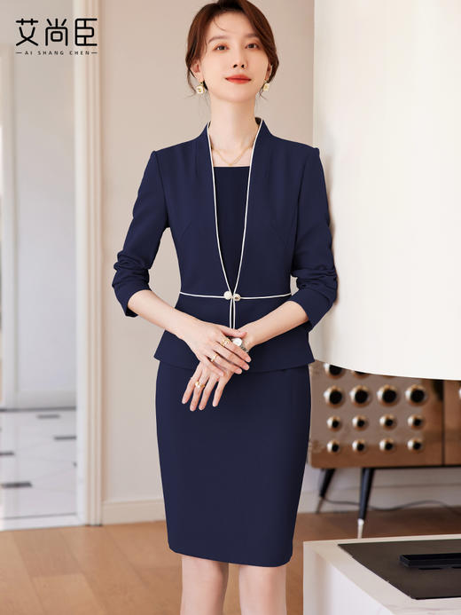 连衣裙女工作服高级感气质女神范时尚职业正装裙子前台 商品图0