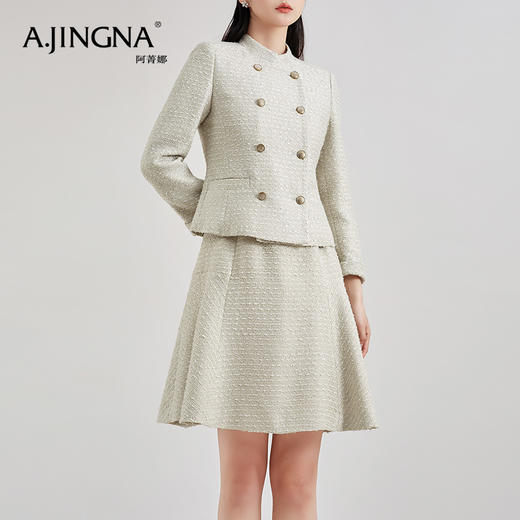 【积分兑换】阿菁娜时尚复古百搭双排扣立领猎装短外套A28C107006 商品图3