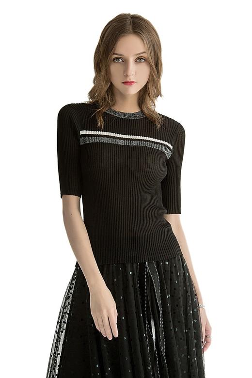 ROSEHOO 撞色条纹中袖针织衫 1156 商品图0