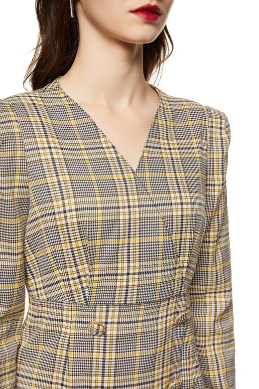L.Fleuri 黄色格纹V领连衣裙 8720 商品图3