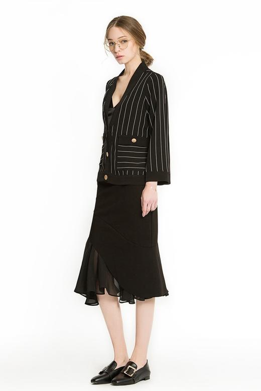 ROSEHOO 黑色V领条纹开衫 1154 商品图4