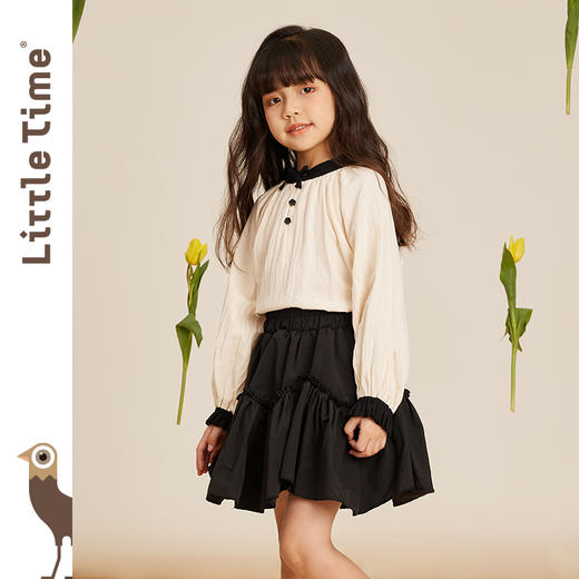 littletime女童半身裙春秋2023新款中大儿童洋气韩版蛋糕碎褶半裙 商品图0