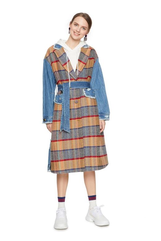 VERDPEEIN婉派 格纹拼接牛仔大衣 5261 商品图0