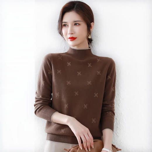 丁摩 100%羊毛半高领镶钻毛衣打底衫98008 商品图2