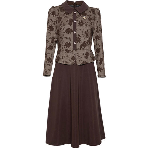 时尚气质，拼结假两件连衣裙女装中长裙春秋季新款印花A字裙QYM-237728-Y 商品图4