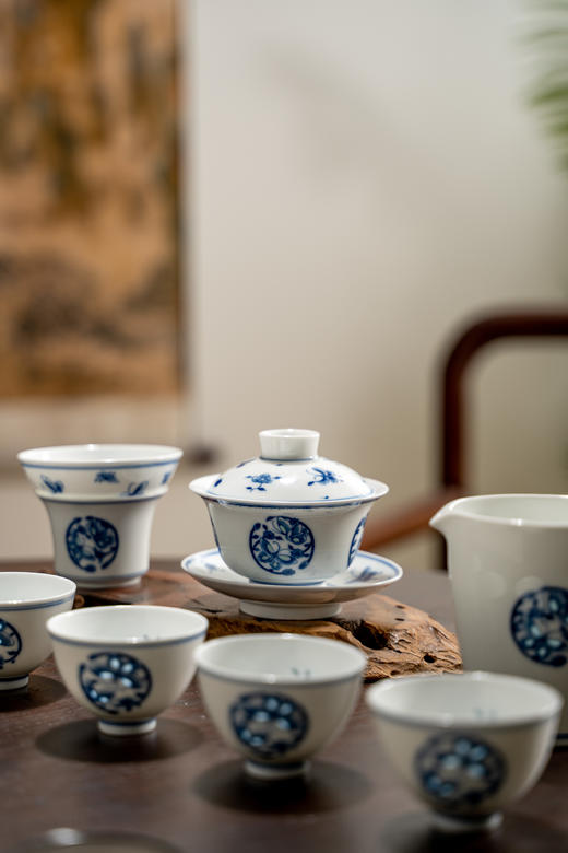 富玉 景德镇玲珑瓷 手绘茶具套装陶瓷茶具礼品功夫茶组合盖碗蝶影茶具 商品图2