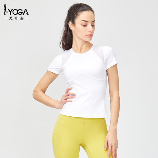 IYOGA  艾瑜嘉 瑜伽服带胸垫女夏跑步普拉提专业户外健身上衣高级感运动短袖t恤T050 商品图4