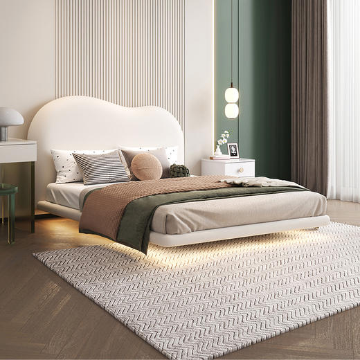 喜梦宝粉色儿童床软包床悬浮床法式奶油风悬浮布艺床现代简约 商品图0