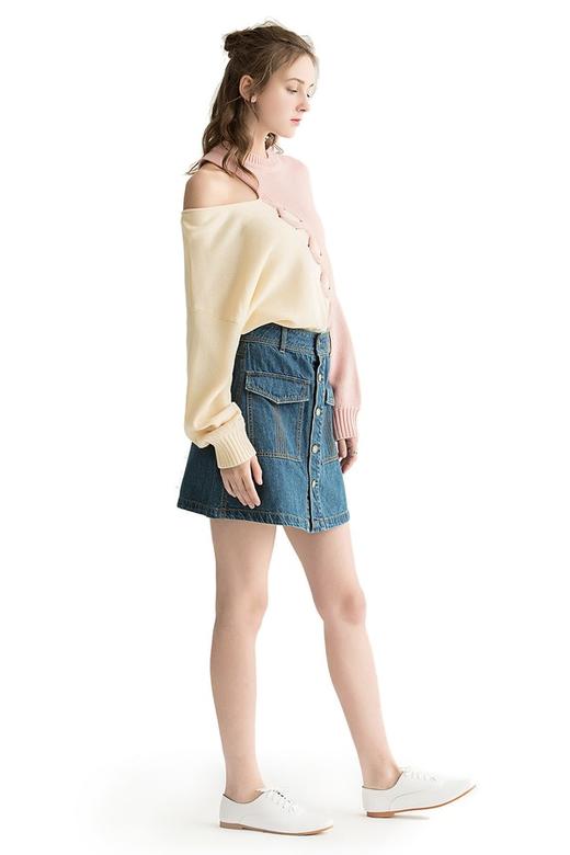 JUNNE 不对称露肩撞色毛衫 1133 商品图2