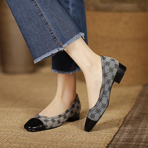 新款爆款豆豆鞋，拼色方头网红爆款平底鞋HYT-7198A 商品图3