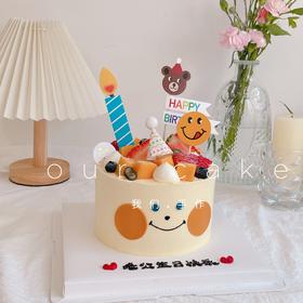 ins风小清新笑脸水果蛋糕(按当季水果装饰)-低糖处理无添加