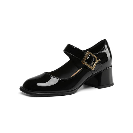 春季新款，小香风牛漆皮圆头中跟单鞋肥脚TZ-124 商品图12