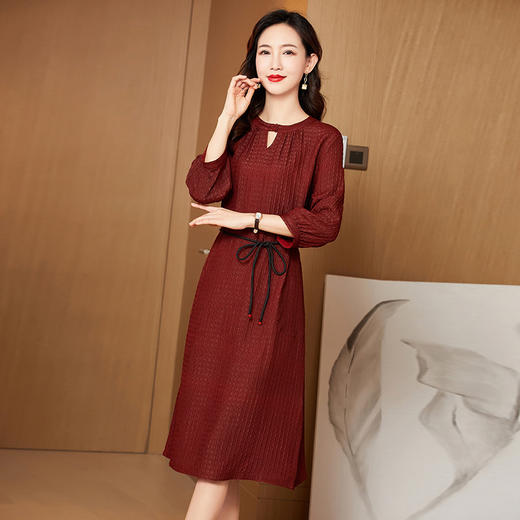 KQ-221305花罗香云纱真丝连衣裙女士新款品牌大码桑蚕丝红云纱裙子 商品图1