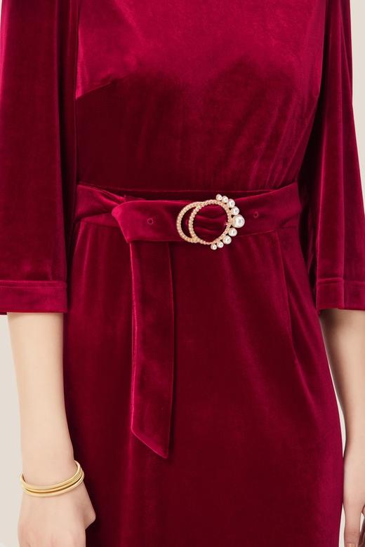 SIA SAYLOR 珍珠扣饰束腰中国风丝绒礼服 8718 商品图4