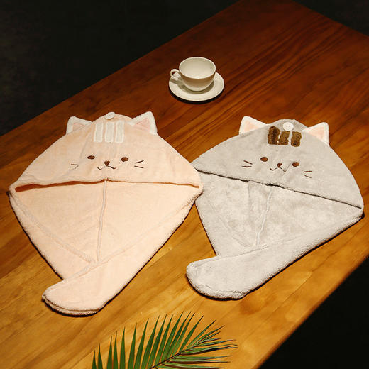 「三款可选！亲肤顺吸」干发帽可爱卡通猫咪珊瑚绒吸水毛巾 洗头擦头发加厚浴帽包头巾居家布艺 商品图3