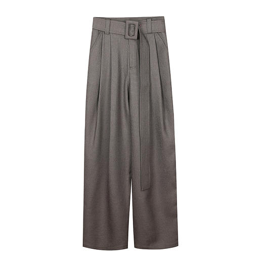 压褶收腰腰带阔腿长裤 商品图0