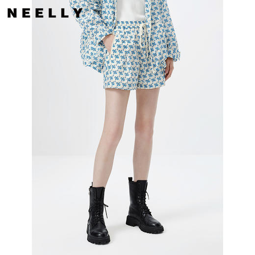 NEELLY纳俪商场同款系带字母印花短裤女阔腿直筒显瘦休闲裤百搭N23031H01157 商品图1