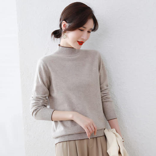 丁摩 100%羊毛半高领镶钻毛衣打底衫98008 商品图3