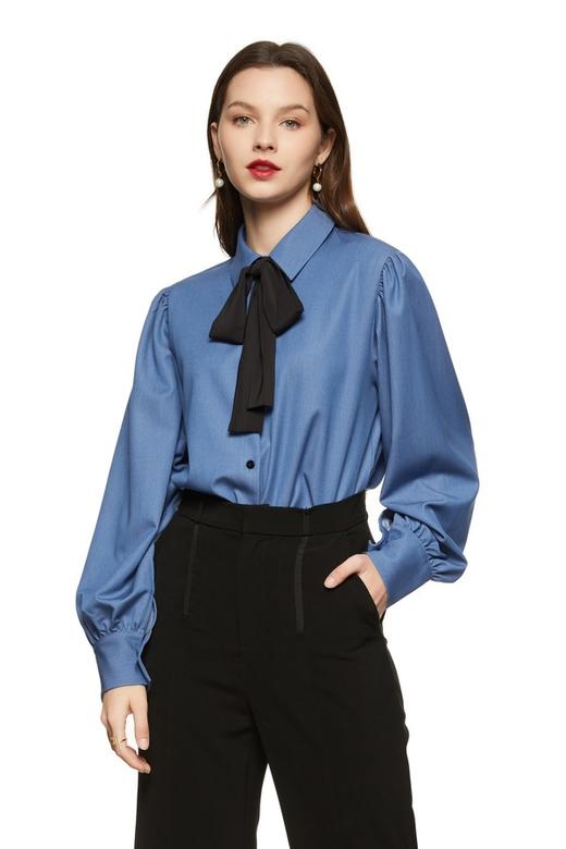 L.Fleuri 蝴蝶结系带蓝色衬衣 8754 商品图0