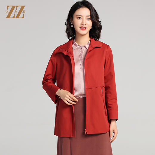 佐尔美2023春季新款 经典简约气质红色绿色短风衣女E23FD09 商品图2