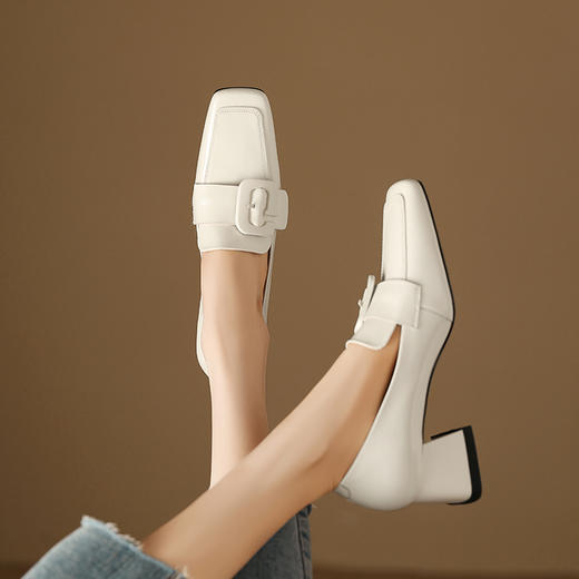 春季新款，开边珠牛皮方头中跟深口单鞋TZ-130 商品图5