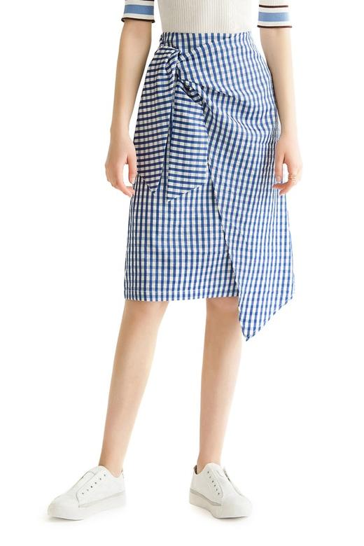 EMC亿美丞 蓝色格纹仿围裹式半裙 1108 商品图0