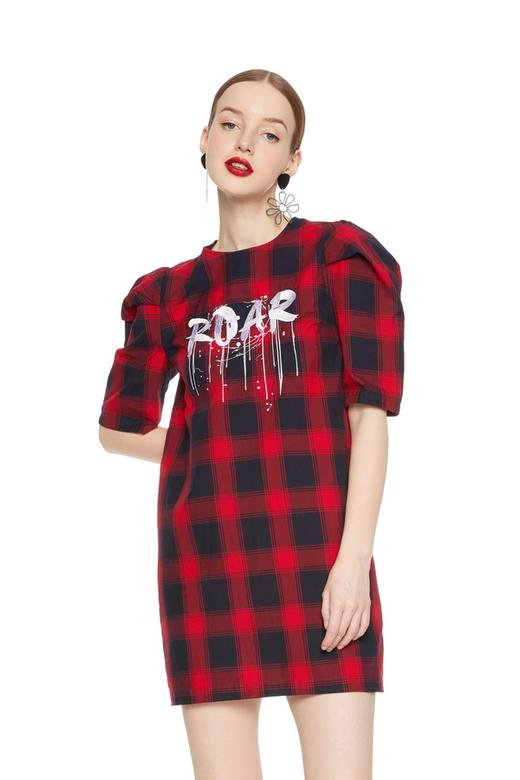 d'zzit 字母饰格纹连衣裙 5439 商品图0