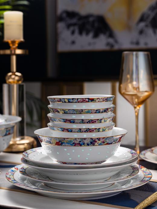 富玉 景德镇陶瓷 餐具套组 家用玲珑瓷 万花餐具 商品图7