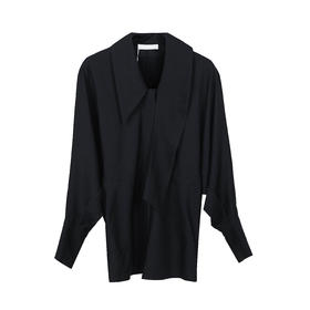 单边飘带领蝙蝠袖衬衫