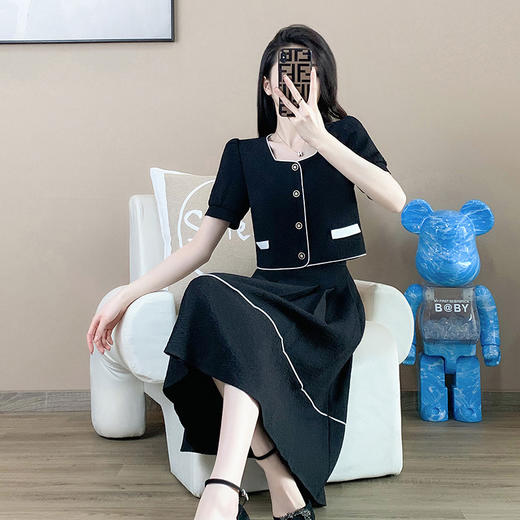 奢姿2025年夏季新款大码女装时尚方领两件套胖妹妹气质小香风套装9932990841 商品图2