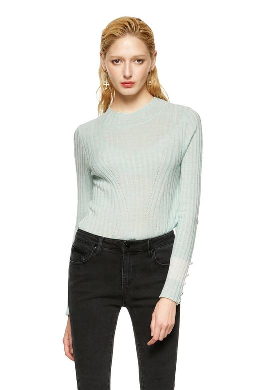 ELLA JADE 拼色衣袖薄荷绿修身上衣 8867 商品图0