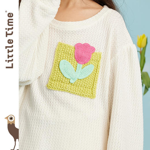 littletime女童长袖t恤打底衫春秋2023新款韩版宽松慵懒风针织衫 商品图1