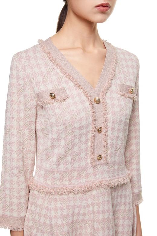 INSUN恩裳 千鸟格流苏边V领连衣裙 8818 商品图3