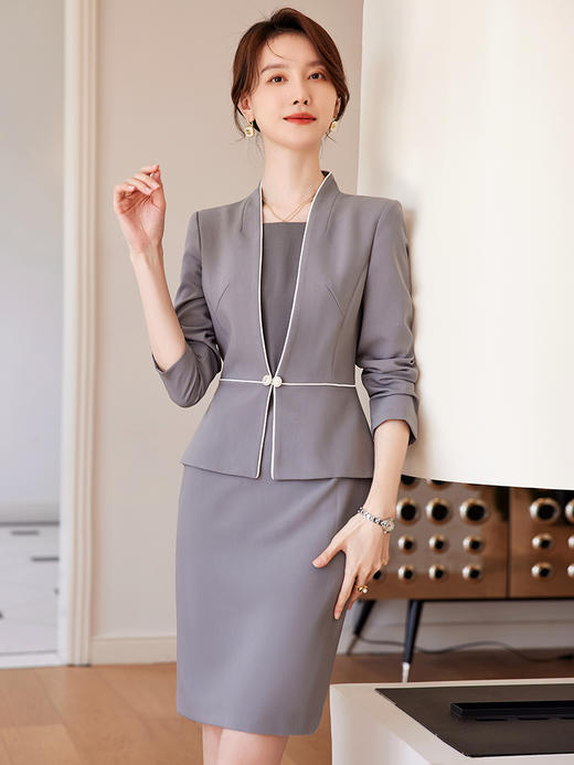 连衣裙女工作服高级感气质女神范时尚职业正装裙子前台 商品图1