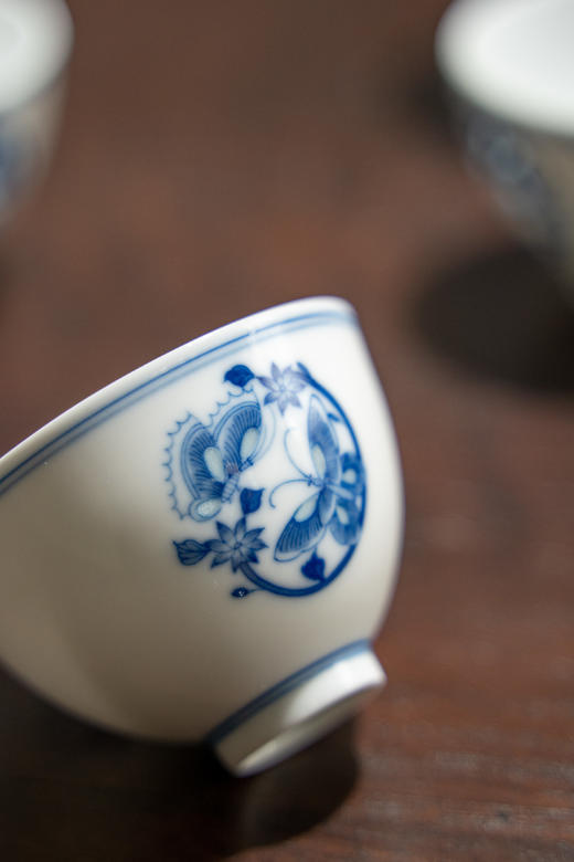 富玉 景德镇玲珑瓷 手绘茶具套装陶瓷茶具礼品功夫茶组合盖碗蝶影茶具 商品图5