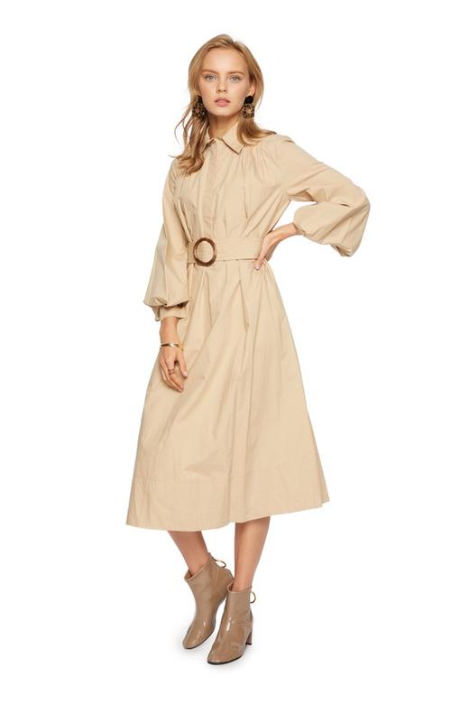 URBAN REVIVO 米黄色束腰连衣裙 5184 商品图0