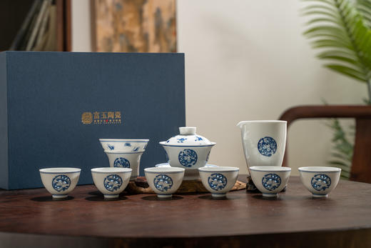 富玉 景德镇玲珑瓷 手绘茶具套装陶瓷茶具礼品功夫茶组合盖碗蝶影茶具 商品图0