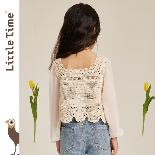 littletime女童法式文艺长袖衬衫2023春秋新款针织钩针衬衫上衣 商品图2