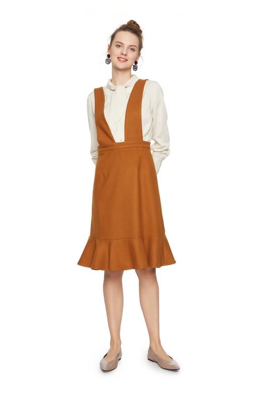 HAYES 荷叶摆棕色背带裙 5446 商品图0