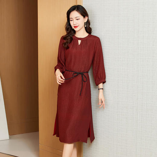 KQ-221305花罗香云纱真丝连衣裙女士新款品牌大码桑蚕丝红云纱裙子 商品图0